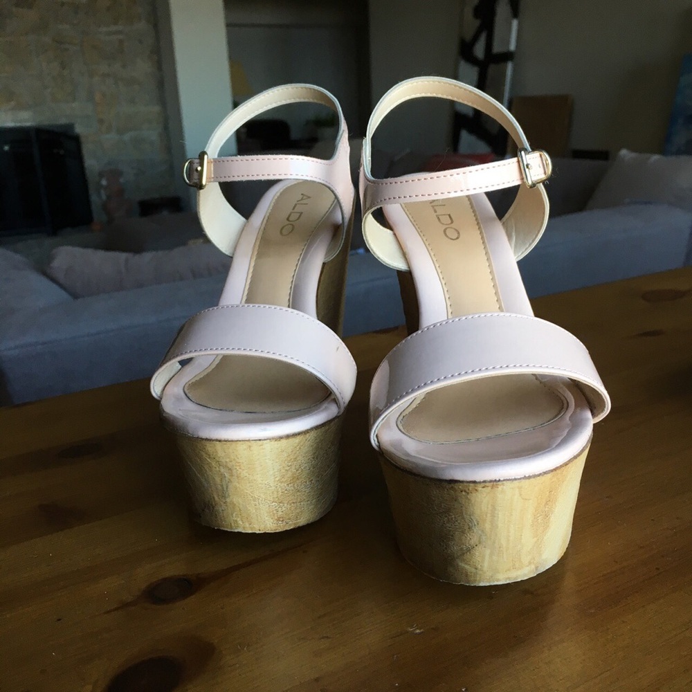 ALDO peach platform sandals.